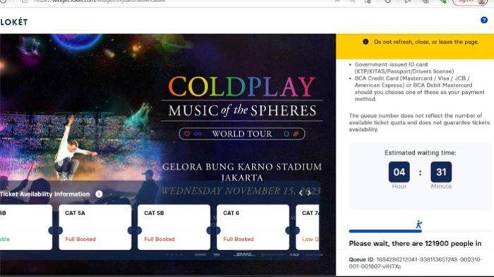 Link War Tiket Coldplay 19 Mei 2023 