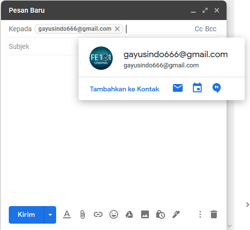 TERKUAK: E-Mail dari Channel FE 101 adalah gayusindo666
