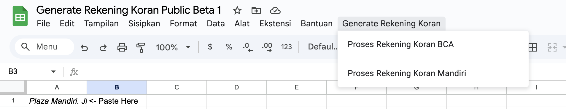 [BETA] Rekening Koran PDF to Google Sheet