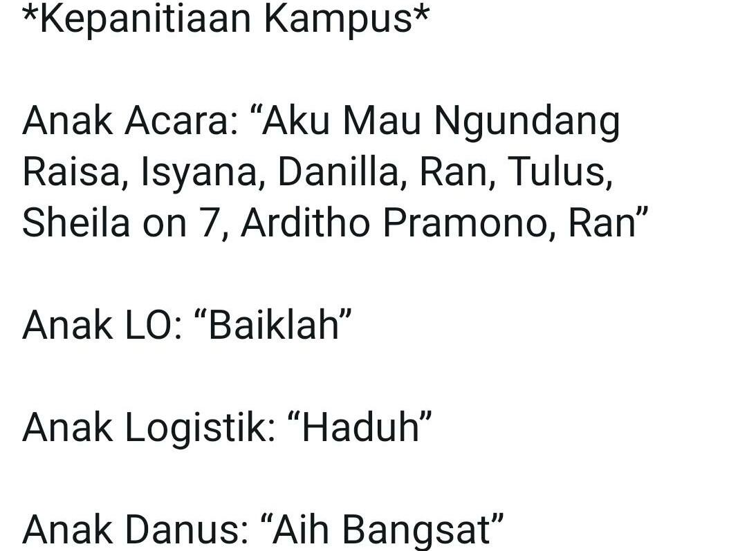 Divisi Divisi Kepanitiaan. Dari Raja Sampai Babu