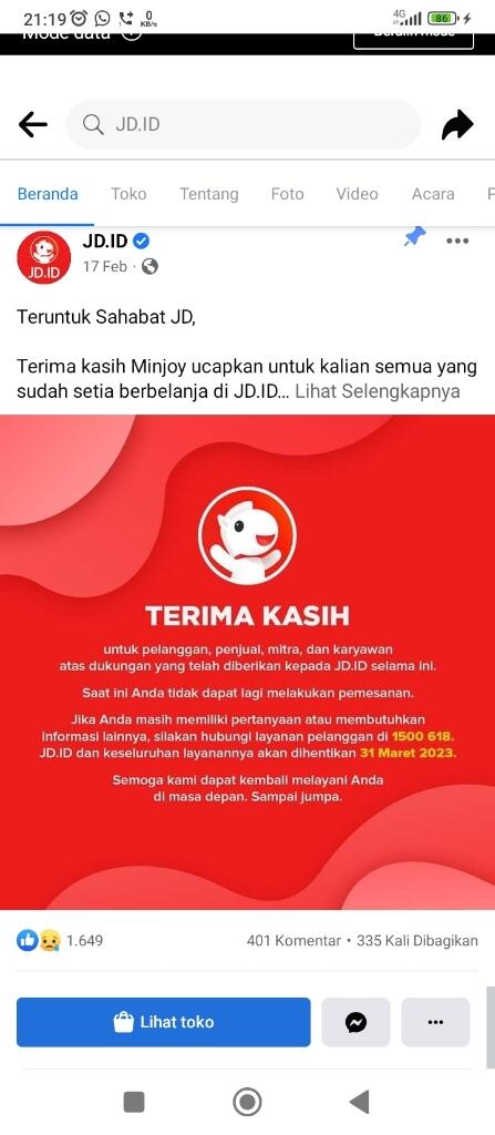 Tutupnya E-Commerce Kita My Kuda Phoni. Rest In Peace JD.ID
