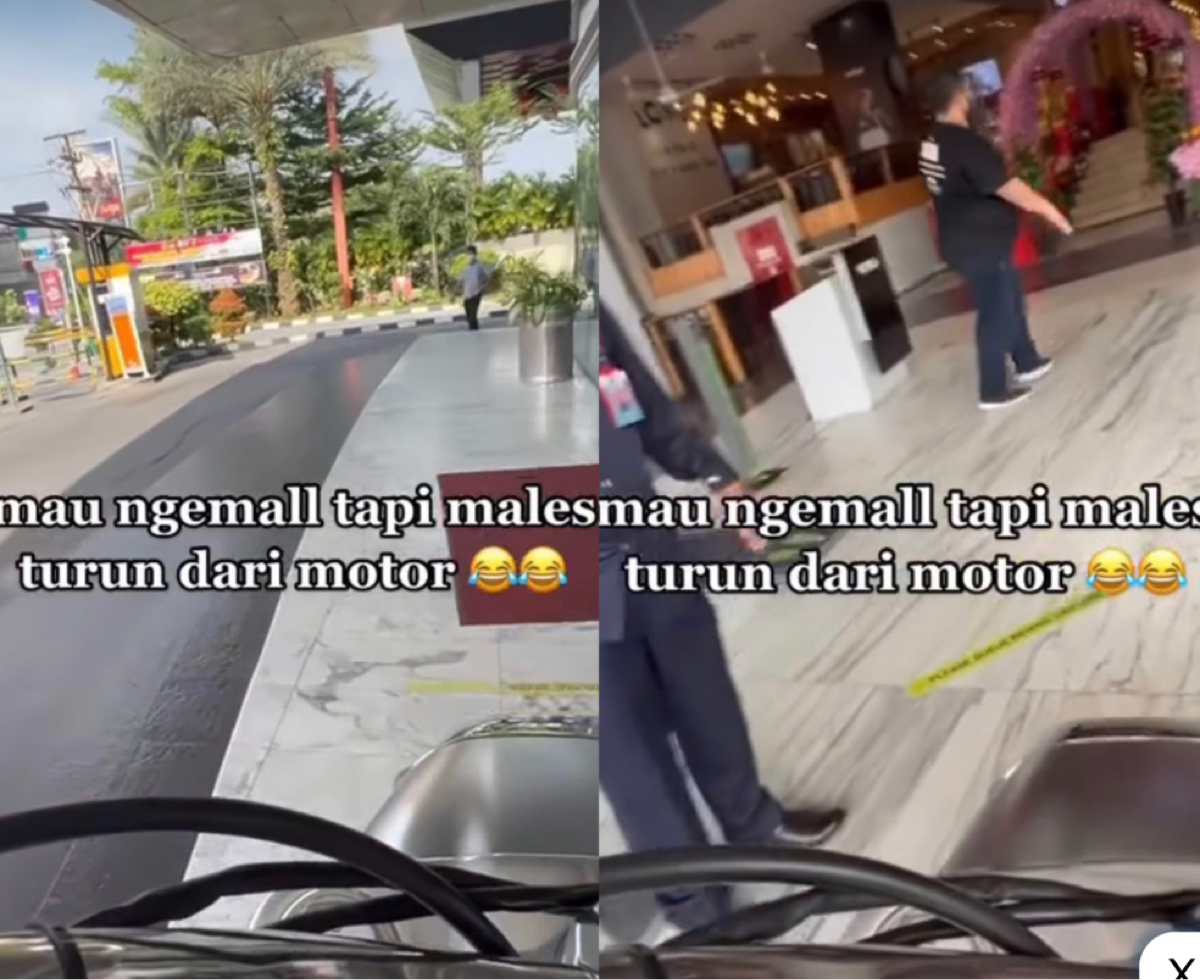 Pria Ini Naik Sepeda Motor ke Dalam Mal