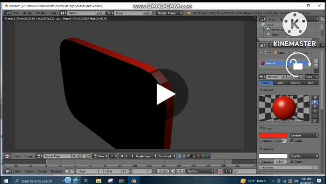 Cara Memberi Material Pada Logo Youtube Mengpakai Blender 3D