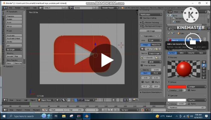Cara Memberi Material Pada Logo Youtube Mengpakai Blender 3D