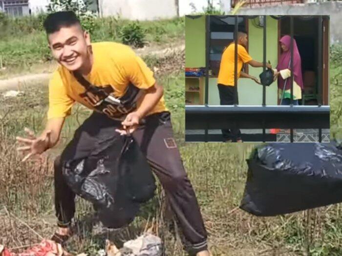 Youtuber Edo Putra Bagikan Daging Isi Sampah ke Emak-emak