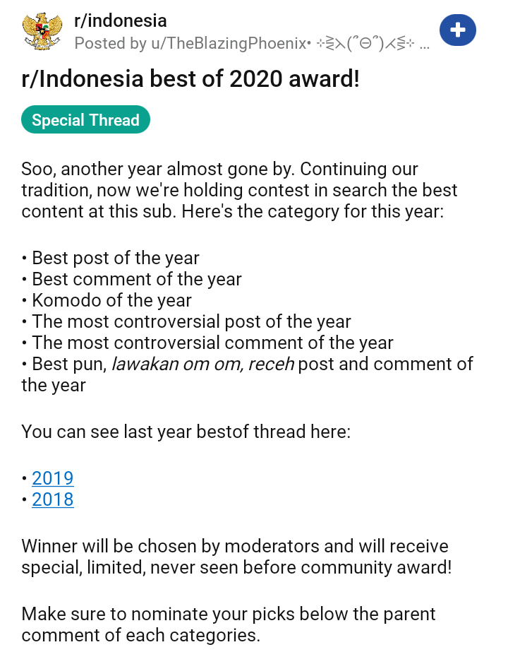 Reddit awards untuk r/Indonesia udah dimulai bre