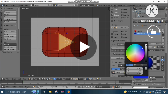 Cara Memberi Material Pada Logo Youtube Mengpakai Blender 3D