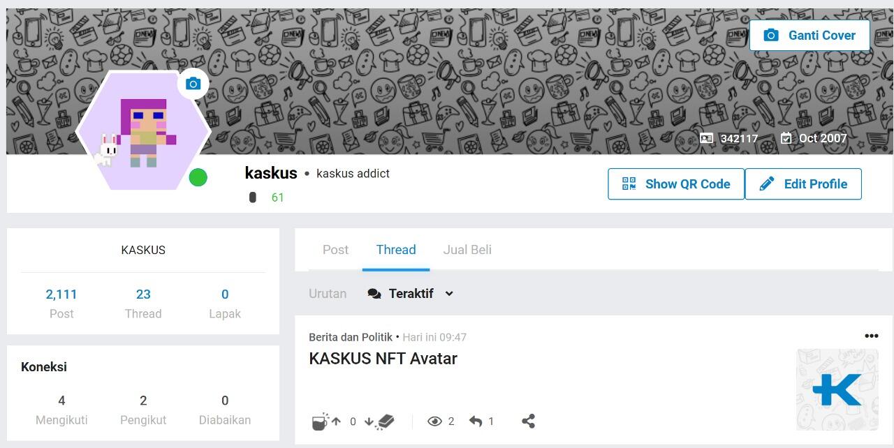 NFT anda sekarang dapat jadi avatar di Kaskus