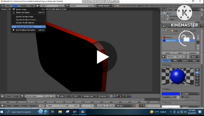 Cara Memberi Material Pada Logo Youtube Mengpakai Blender 3D