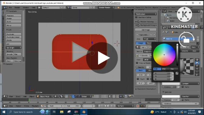 Cara Memberi Material Pada Logo Youtube Mengpakai Blender 3D