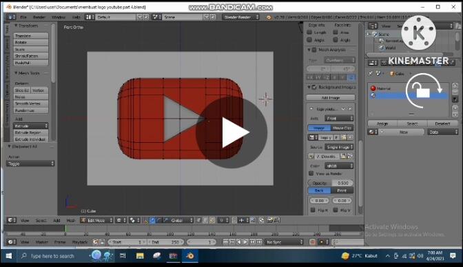 Cara Memberi Material Pada Logo Youtube Mengpakai Blender 3D