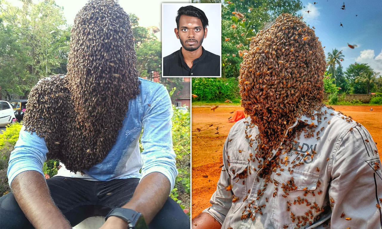 Gokil! Pria India ini Rela Dikerubungi 60.000 Lebah di Wajahnya